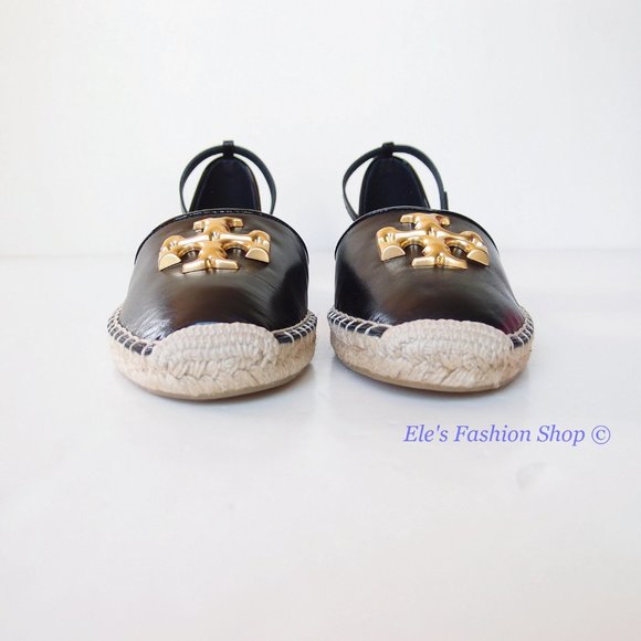 NIB Tory Burch Eleanor D'orsay Leather Espadrille Sandal BLACK 6.5 7 7.5 8 8.5 9 - Picture 12 of 16